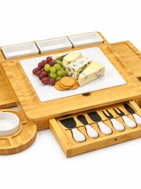 Premium Bamboo /Charcuterie Board Cheese Board Set - Bonus Bottle opener